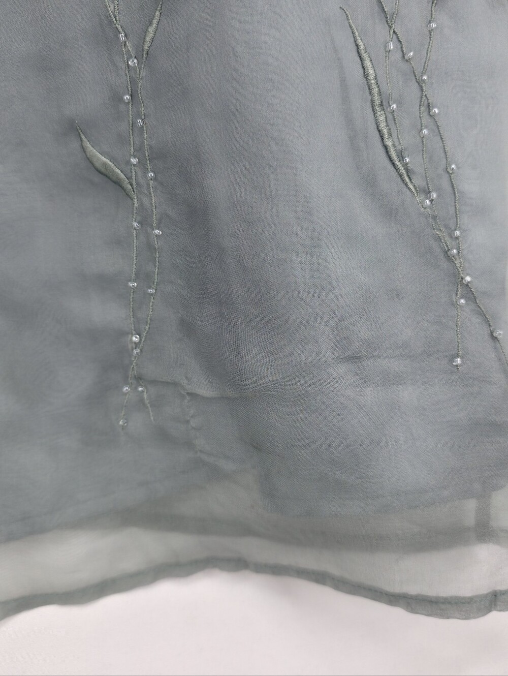 Vintage 100% Silk Relativity Embroidered Slip Dress Sage Sheer Overlay Y2k Small - Picture 9 of 16